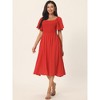 Seta T Women's Ruffle Short Sleeve Square Neck Smocked Elastic Waist Casual Midi Dresses with Pockets - 3 of 4