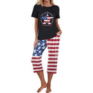 Ekouaer Pajamas for Women Set Short Sleeve Sleepwear Tops with Capri Pants Prints Funny Two Piece Pj Set - 1 of 4