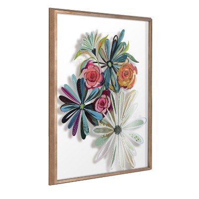 Kate and Laurel Blake Flowers on Glass 2 Whole Flowers Framed Printed Art by Jessi Raulet of Ettavee, 24x32, Gold