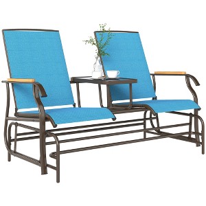 Outdoor 2-Person Glider Bench, Outside Glider Swing Chair Loveseat with Table, Steel Frame - 1 of 4