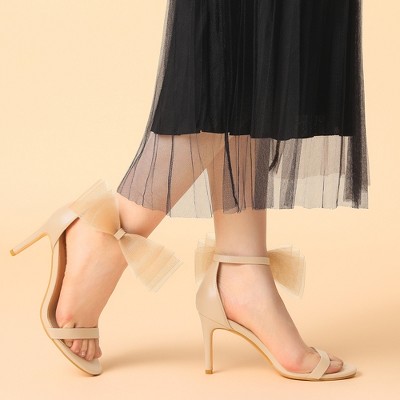 Perphy Women's Back to College Open Toe Ankle Strap Mesh Bow Tie High Stiletto Heels - image 2