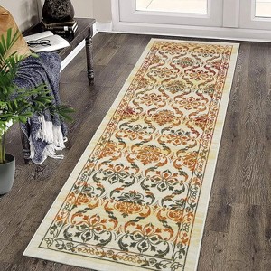 Washable Area Rug with Modern Floral Design, Low Pile, Non-Slip and Non-Shedding Carpet, Foldable Farmhouse Style for Entryway and Bedroom - 1 of 4