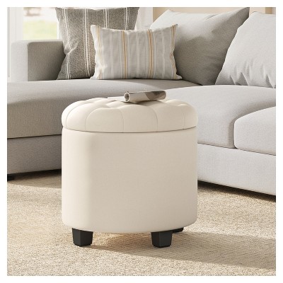 Round Storage Ottoman, Ottoman with Storage, 17.7" Dia. x 17.5" H, Sturdy Footrest with Legs, Supports 330 lb, for Living Room & Bedroom