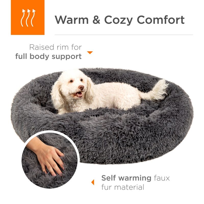 Best Choice Products 36in Dog Bed Self-Warming Plush Shag Fur Donut Calming Pet Bed Cuddler, 4 of 8
