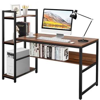 Nost & Host 47 Inch Modern Industrial Table Home Office Wood Desktop Mount  Computer Study Desk With 2 Tier Adjustable Book Shelves, Gray : Target