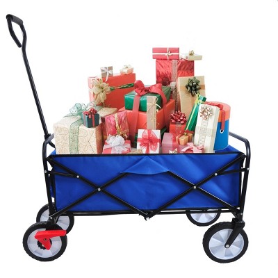 YONWAY Collapsible Outdoor Utility Wagon Cart with Cup Holder, Large Capacity Folding Wagon Garden Shopping Beach Cart with Brake