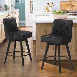 Arceso 26" Swivel Counter Height Bar Stools Set of 2, Modern Bar Stools with Back and Metal Round Footrest, Linen Fabric Upholstered Barstools - 1 of 4