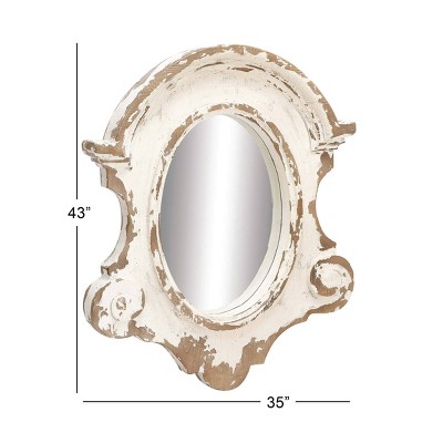 White Carved Oval Wood Wall Mirror with Arched Top
