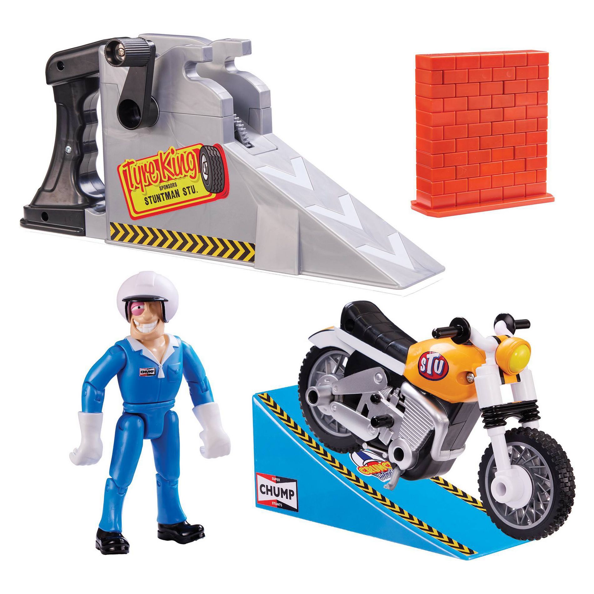 Stuntman Stu Nitro Boost Stunt Bike Rev, Zoom ‘N’ Stunt Set with Action Figure, Launch Ramp, and Break Apart Wall