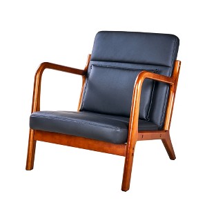 VECELO Mid-Century Modern Accent Chair, Upholstered Lounge Chair with 1 Pillow, Solid Wood Frame, Black - 1 of 4