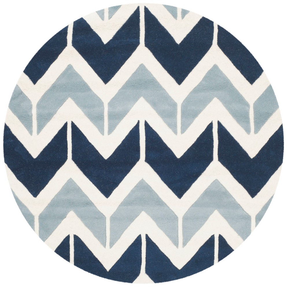 5' Chevron Round Area Rug Blue - Safavieh