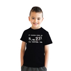 Youth If Zombies Chase Us I'm Tripping You Funny Halloween T Shirt for Kids - Crazy Dog Youth T Shirt - 1 of 4