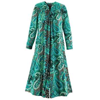 Collections Etc Paisley Zip-Front Long-Sleeve Fleece Quilted Polyester Robe