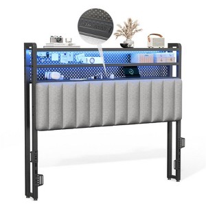 Karl Home Twin Full Queen King Size Headboard, Adjustable Upholstered Headboard with 3 Tier Shelves and Pegboard with Charging Stations and LED Lights - 1 of 4