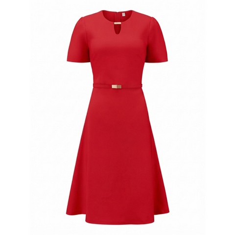 Женские платья INSPIRE CHIC Women's Elegant A-Line Choker V Neck Belted Wear to Work Fit and Flare Dress Medium Dark Red