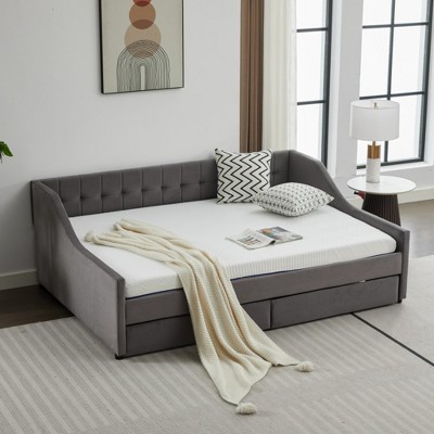 Full Size Upholstered Daybed with Storage Drawers for Bedroom