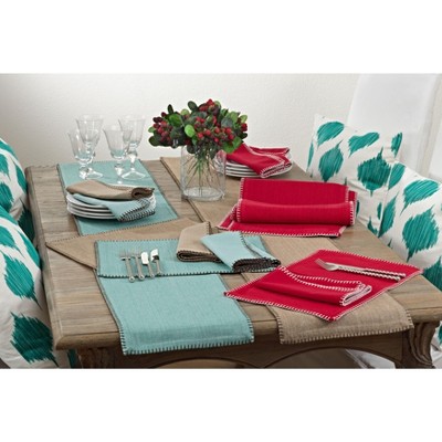 Aqua Cotton Whip Stitched Design Rectangular Placemats, Set of 4