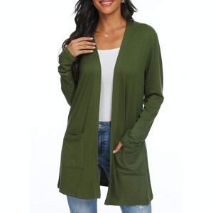 Women's Lightweight Long Sleeve Open Front Cardigan with Pockets Fall Trendy Comfortable Casual Knit Sweater - 1 of 4