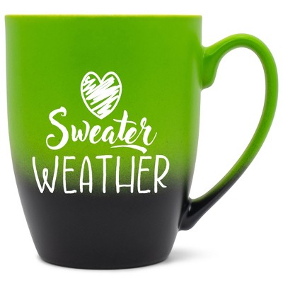 Elanze Designs Sweater Weather Two Toned Ombre Matte Green and Black 12 ounce Ceramic Stoneware Coffee Cup Mug