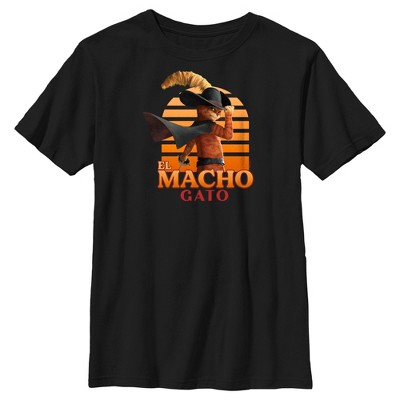 Boy's Puss In Boots: The Last Wish El Macho Gato T-shirt - Black - X Small  : Target