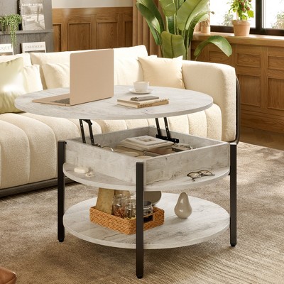 WOWLIVE 36"W Lift Top Coffee Table with Storage, Round Wood Cocktail Table for Living Room