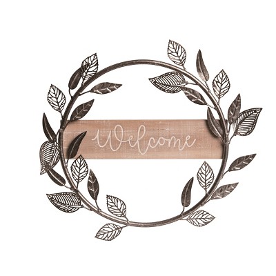 Transpac Metal 15.75" Brown Spring Welcome Wreath Wall Decor