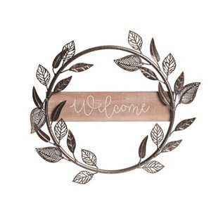 Transpac Metal 15.75" Brown Spring Welcome Wreath Wall Decor - 1 of 2
