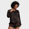 Women's Satin Notch Collar Long Sleeve Shirt and Shorts Pajama Set - Auden™ - 4 of 4