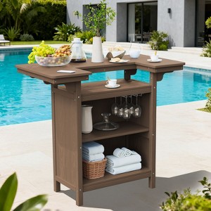 Hyleory Outdoor HDPE Bar Table with Storage Shelves and Glass Holder – Weather-Resistant Patio Entertainment Station - 1 of 4