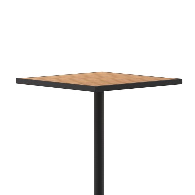 Teak and Black Square Outdoor Bar Height Table