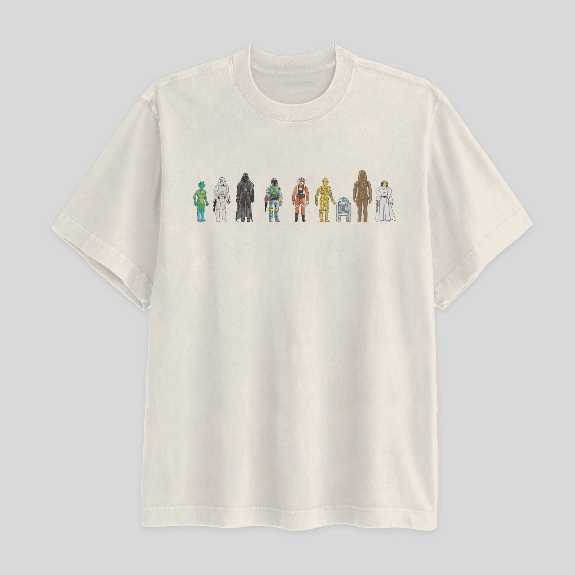 Men's Star Wars Character Drawing Line Up Short Sleeve Graphic T-Shirt - Cream