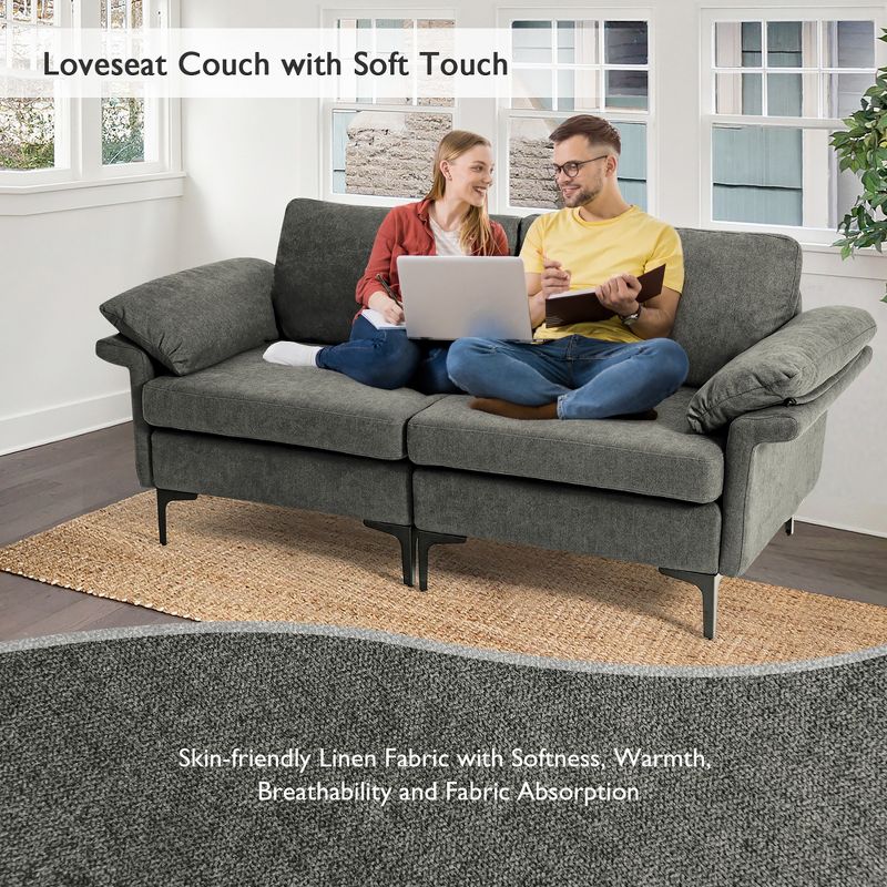 Costway Modern Loveseat Fabric 2-Seat Sofa Couch for Small Space w/ Metal Legs Blue\Rust Red, 5 of 11