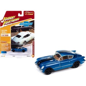 1954 Chevrolet Corvair Concept Car Bright Blue Metallic with Black Stripes Limited Ed 1/64 Diecast Model Car by Johnny Lightning - 1 of 3