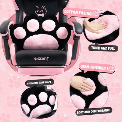 Close-up features of paw-shaped cushion and fabric details