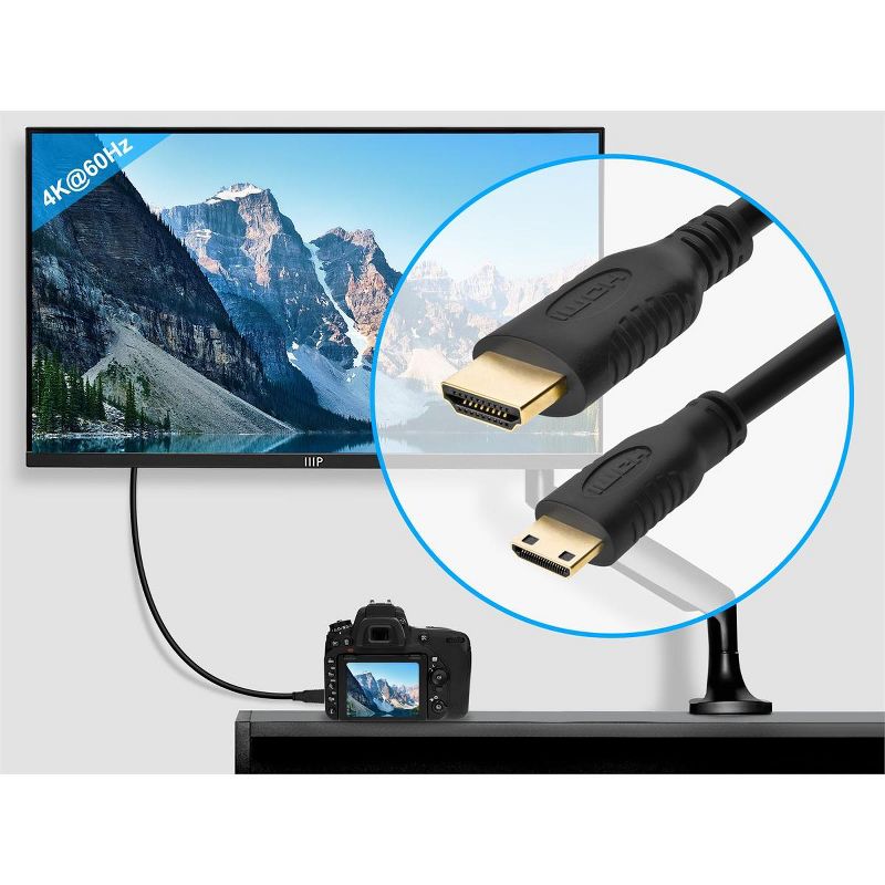 Monoprice High Speed HDMI Cable - 6 Feet - Black | Blackwith HDMI Mini Connector, 4K @ 24Hz, 10.2Gbps, 30AWG, 5 of 7