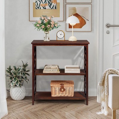 Bella Depot Console Table with 3-Tier Storage Shelves and Solid Wood Legs
