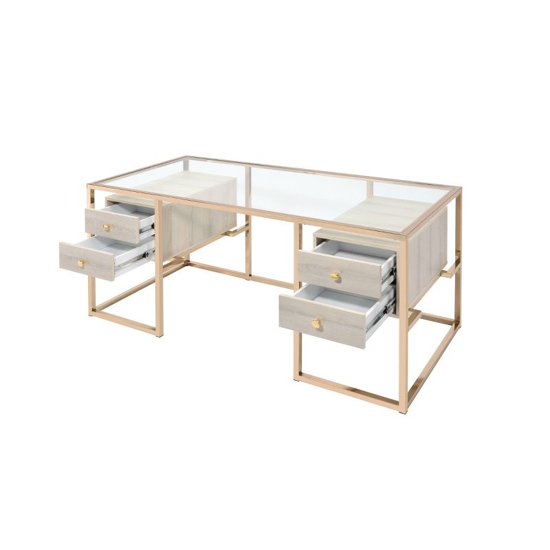 Huyana Desk Clear Glass/Gold - Acme Furniture, 5 of 7