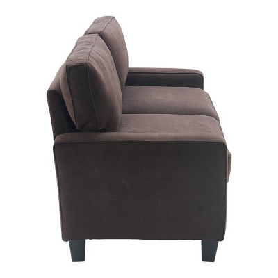 Dark Brown Microsuede Track Arm Sofa with Pillow Back