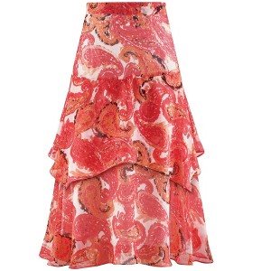 Collections Etc Paisley Print Tiered Chiffon Elasticized Waist Skirt - 1 of 4