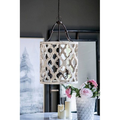 19"x33.5" 4-Light Jolette Wood Chandelier Ceiling Light Washed White - A&B Home
