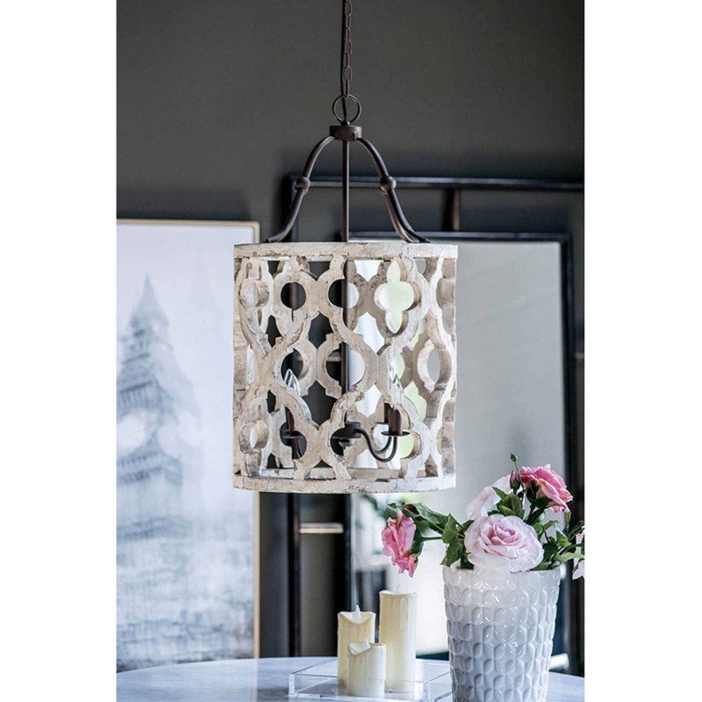Photos - Chandelier / Lamp 19"x33.5" 4-Light Jolette Wood Chandelier Ceiling Light Washed White - A&B