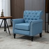 Mid-Century Modern Accent Chair, Linen Armchair w/Tufted Back/Wood Legs, Upholstered Lounge Arm Chair Single Sofa - 2 of 4