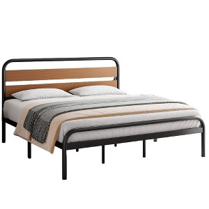 coucheta Bed Frame with Wood Headboard, Metal Full Bed Frame with Under Bed Storage, Metal Slat Support - 1 of 4