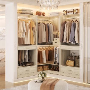 Aheaplus Freestanding Closet System with 4 Hanging Rods and 6 Hanging Sections, Walk-In Closet Organizer with Drawer and Pants Rack - 1 of 4