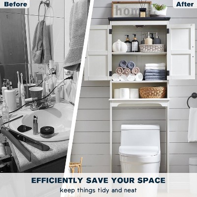 67" Off-White Wood Over-the-Toilet Storage Cabinet with Adjustable Shelves