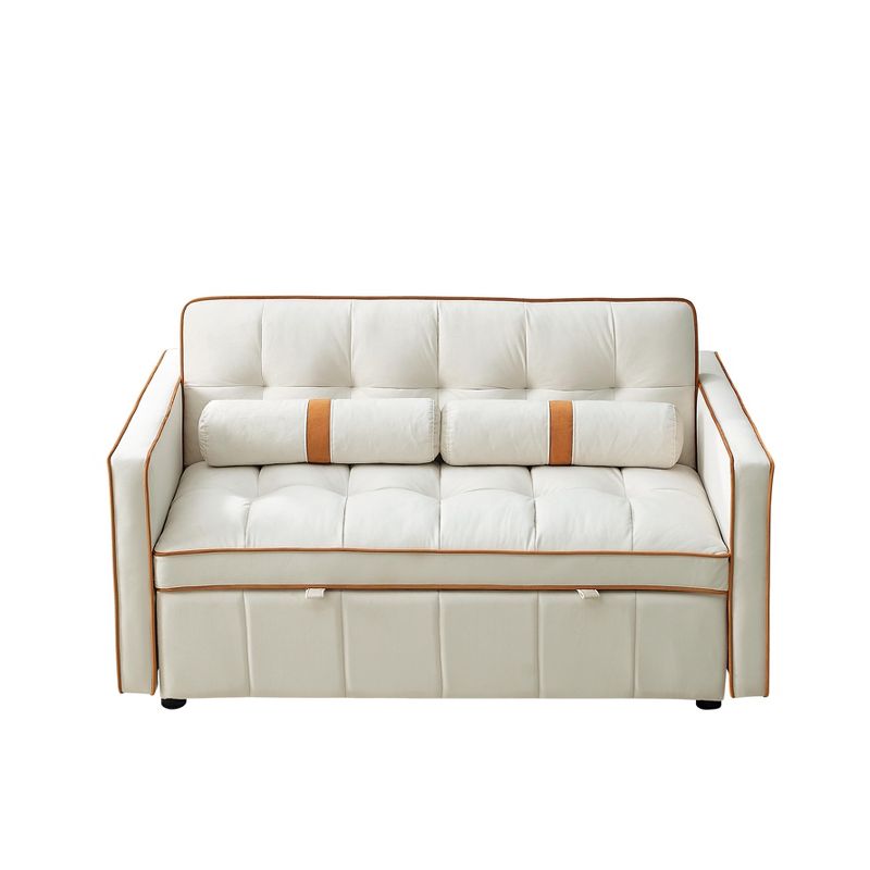 55.5" Pull Out Sleeper Sofa Bed, Upholstered Loveseat Sofa Couch with Side Pockets, Adjustable Backrest, and Lumbar Pillows-ModernLuxe, 4 of 14