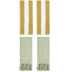 REGALWOVEN 4 Packs Striped and Solid Tassels Absorbent Soft Cotton Hand Towel for Bathroom - 1 of 4