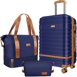 Musment 20 in 3 Piece Hardside Spinner Carry On Luggage with Travel Duffel Bag, Deep Blue - 1 of 4