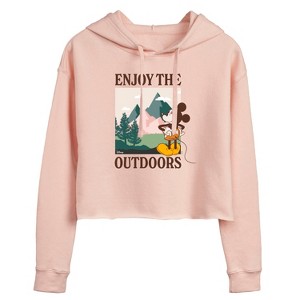 Women's - Disney - Enjoy The Outdoors Mickey Cropped Graphic Hoodie - 1 of 3