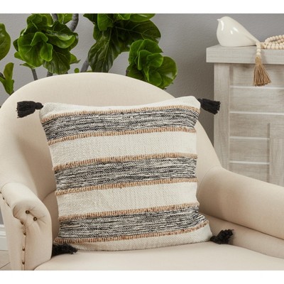 Black and White Striped Cotton Tassel Pillow Cover